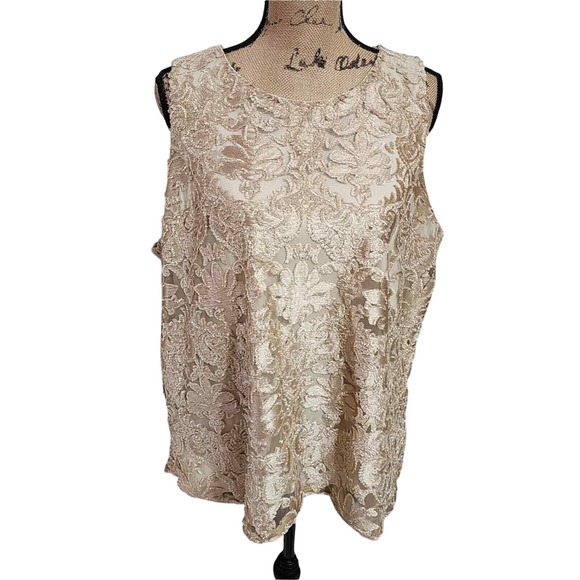 Evening by Eci Gold Floral Lace Sleeveless Party Cocktail Evening Tank Blouse - Picture 1 of 8
